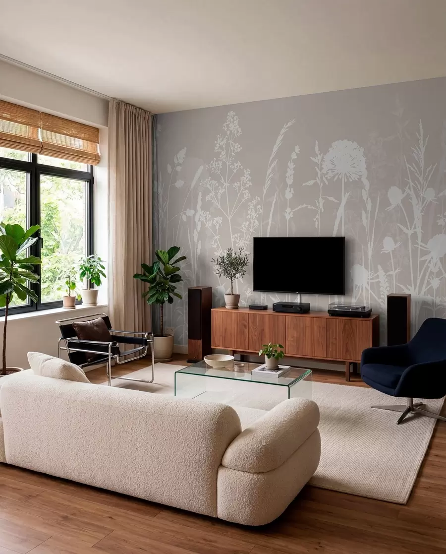 Wall Mural Photo Wallpaper Gentle field plants and flowers minimalism w01270