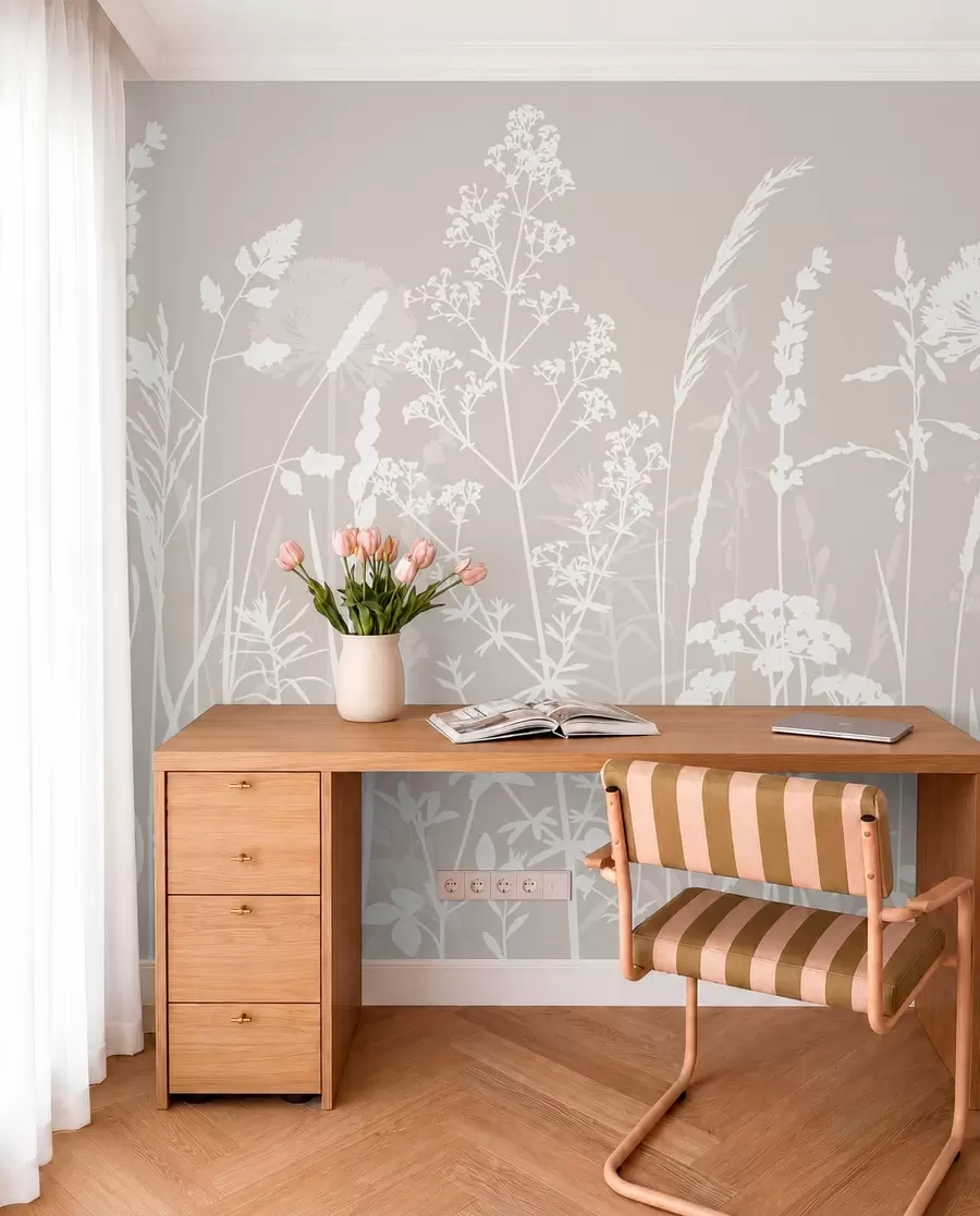 wall murals Gentle field plants and flowers minimalism w01270