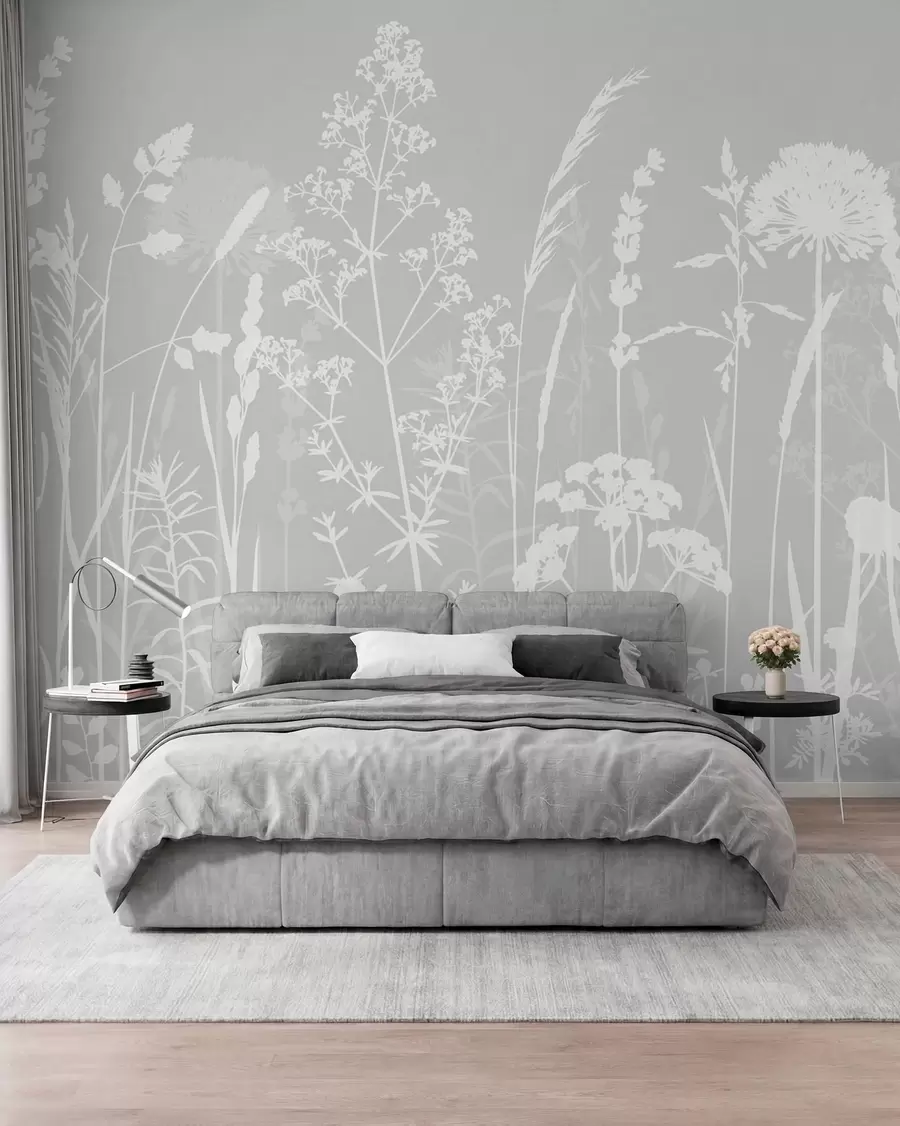 peintures murales Fleurs des champs sur gris w01270v1