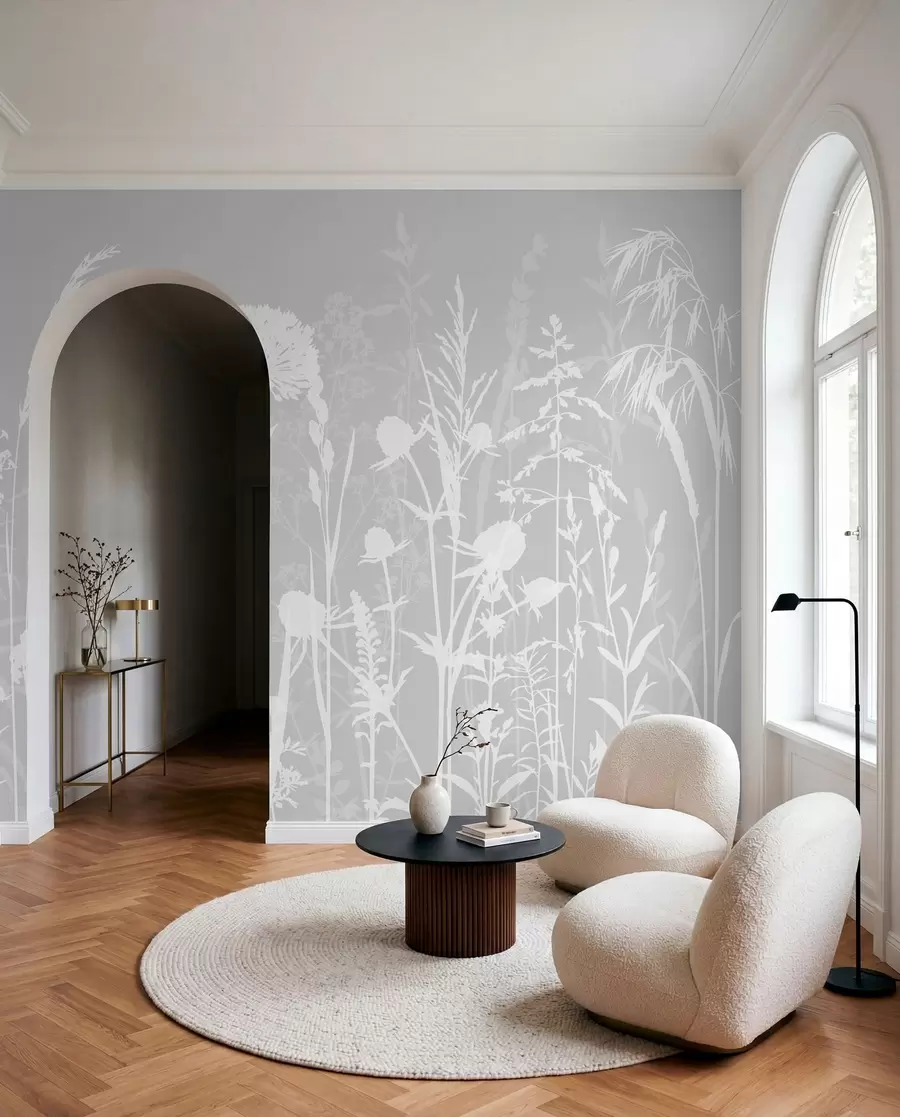 wall murals Wildflower Silhouettes in Grey w01270v1