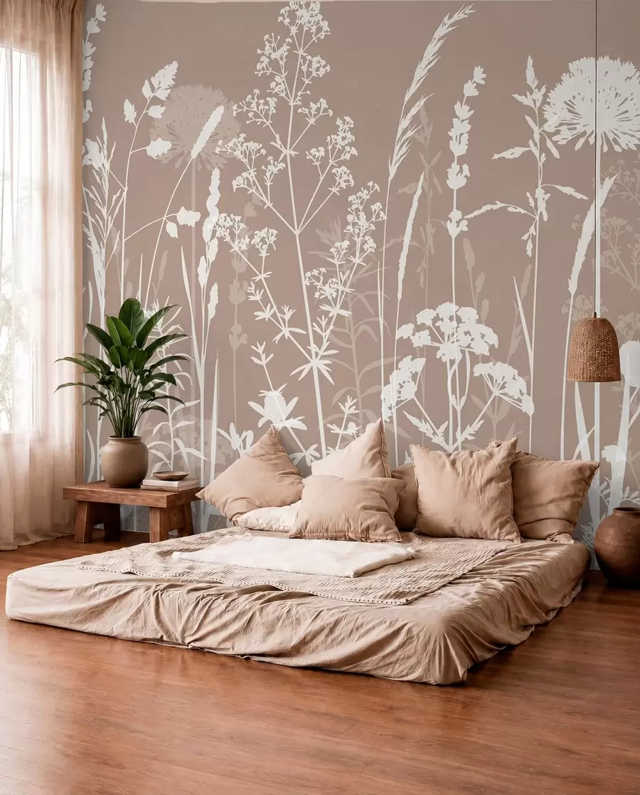murales Minimalismo de flores y plantas de campo suaves w01270v3