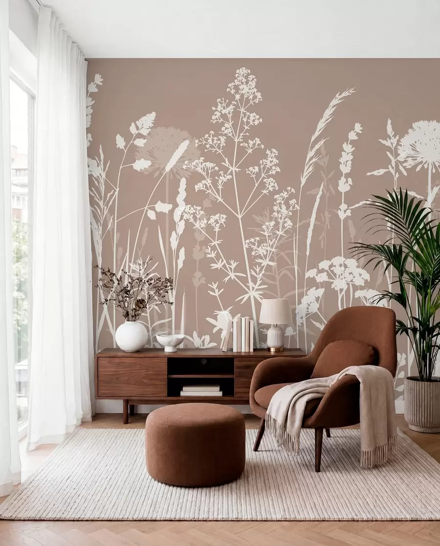 murales Siluetas de flores sobre topo w01270v3