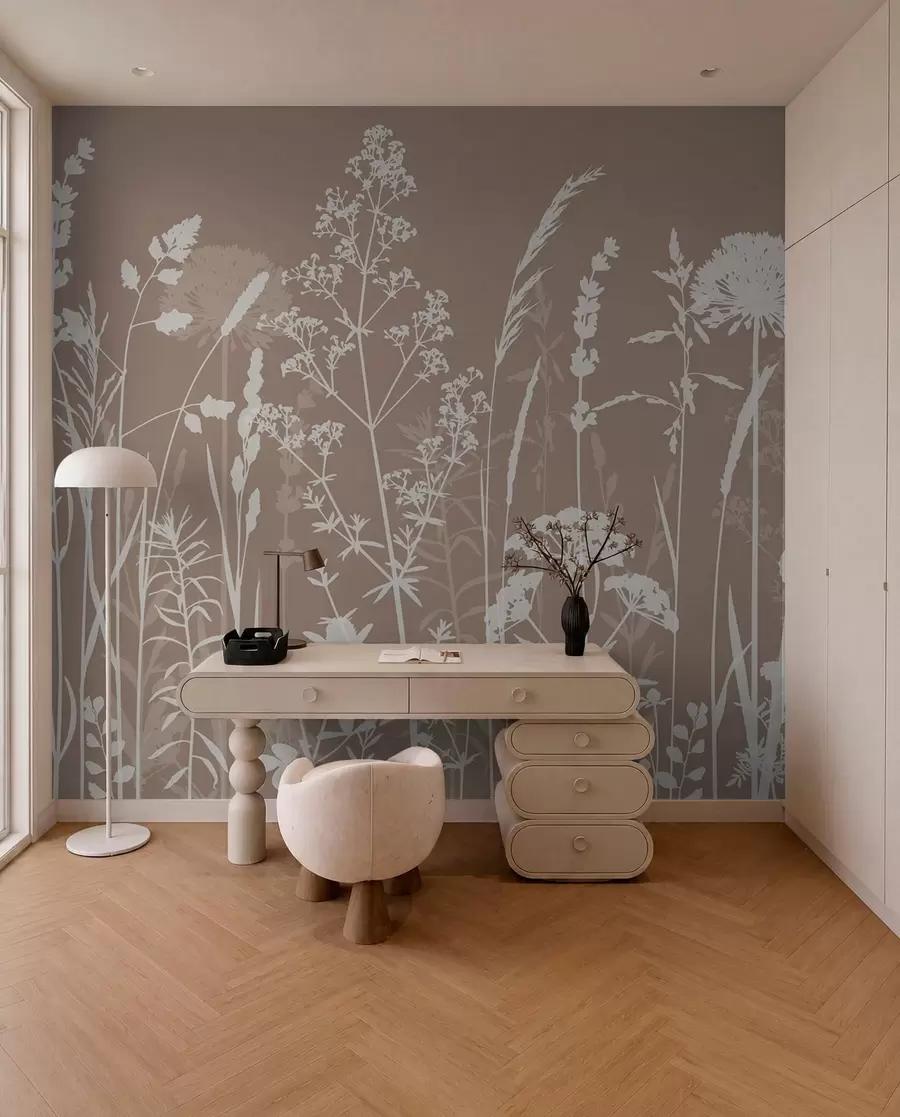 murales Minimalismo de flores y plantas de campo suaves w01270v3