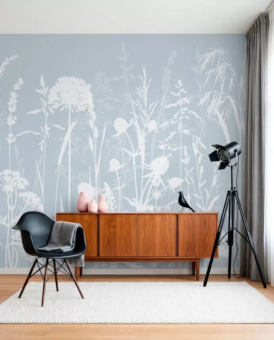 Wall Mural Photo Wallpaper Gentle field plants and flowers minimalism gray color w01270v4