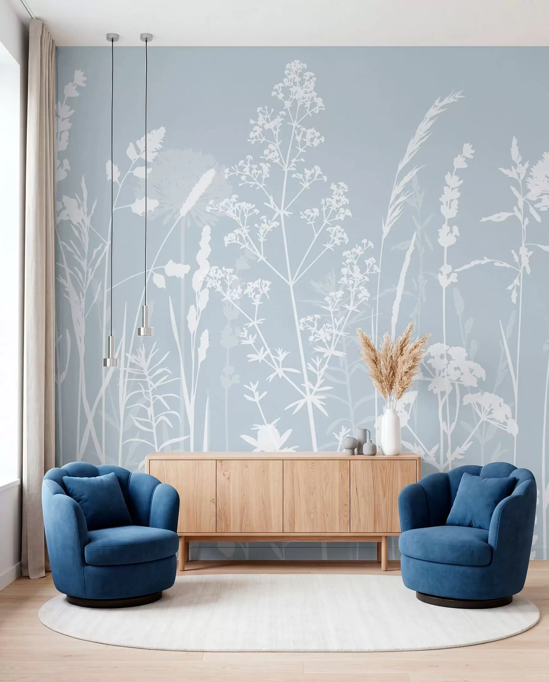 Wall Mural Photo Wallpaper Gentle field plants and flowers minimalism gray color w01270v4