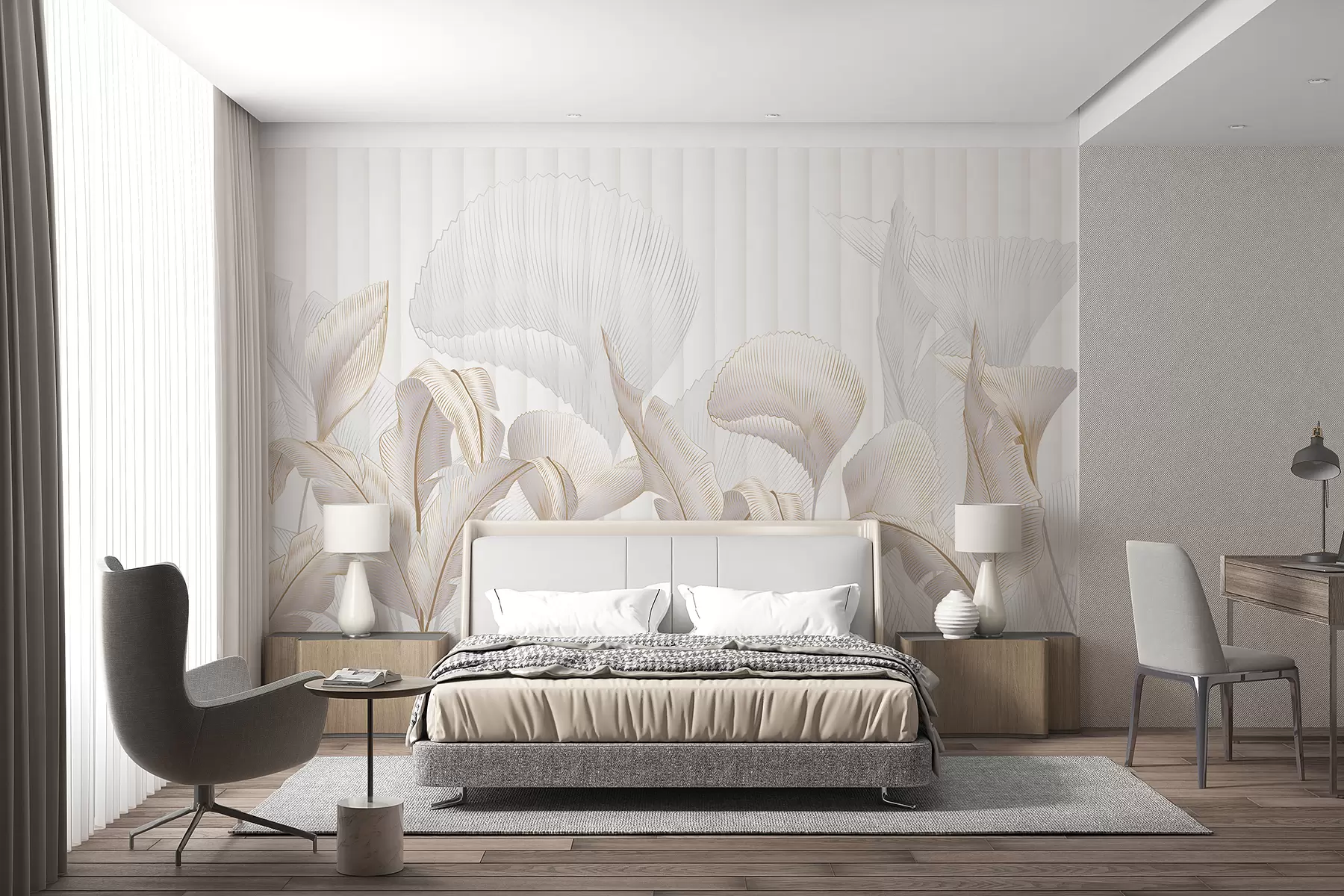 peintures murales Vue rapprochée de feuilles tropicales sur fond blanc, avec fond texturé w01237