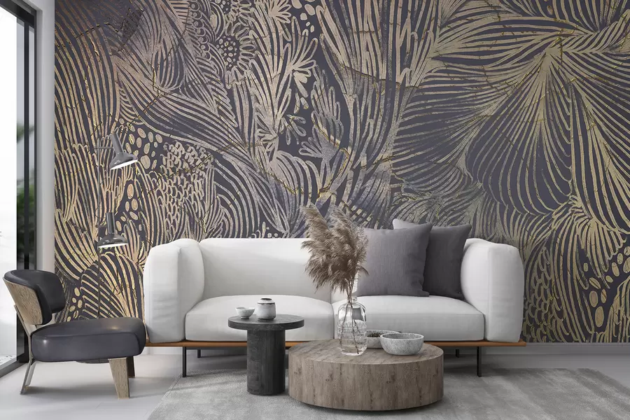 Wall Mural Photo Wallpaper Abstract textured luxury print with overlapping organic shapes and lines w01243