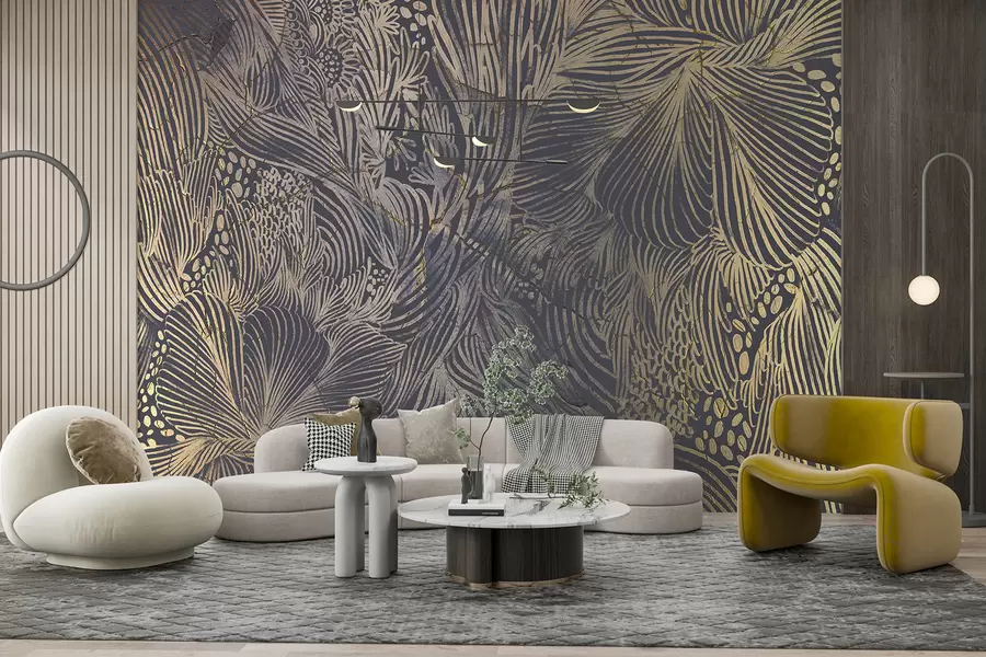 peintures murales Impression abstraite texturée de luxe avec des formes et des lignes organiques qui se chevauchent w01243