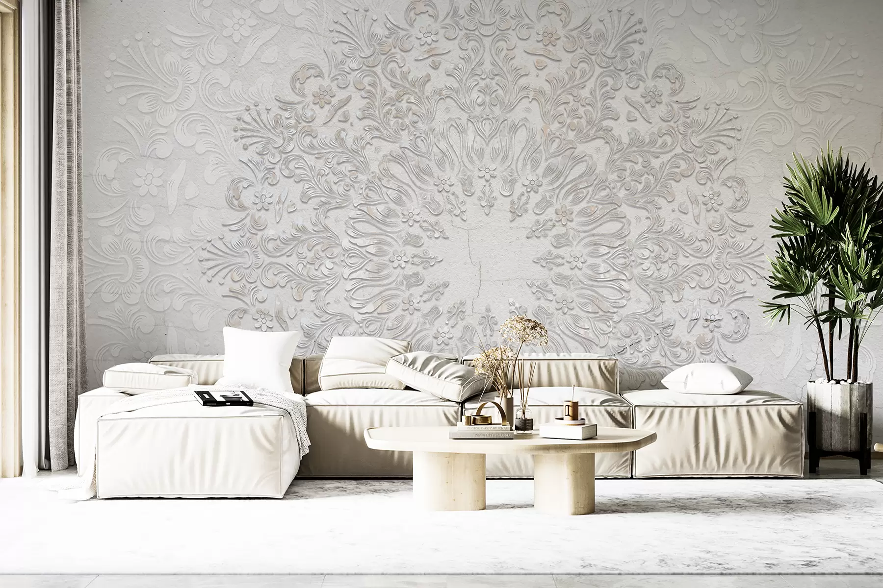 murais de parede Uma estampa de mandala altamente detalhada criando um lindo e delicado design de renda w01249