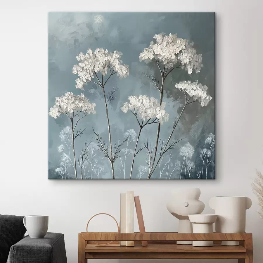 wall murals oil painting of delicate white flowers on a blue background s39325