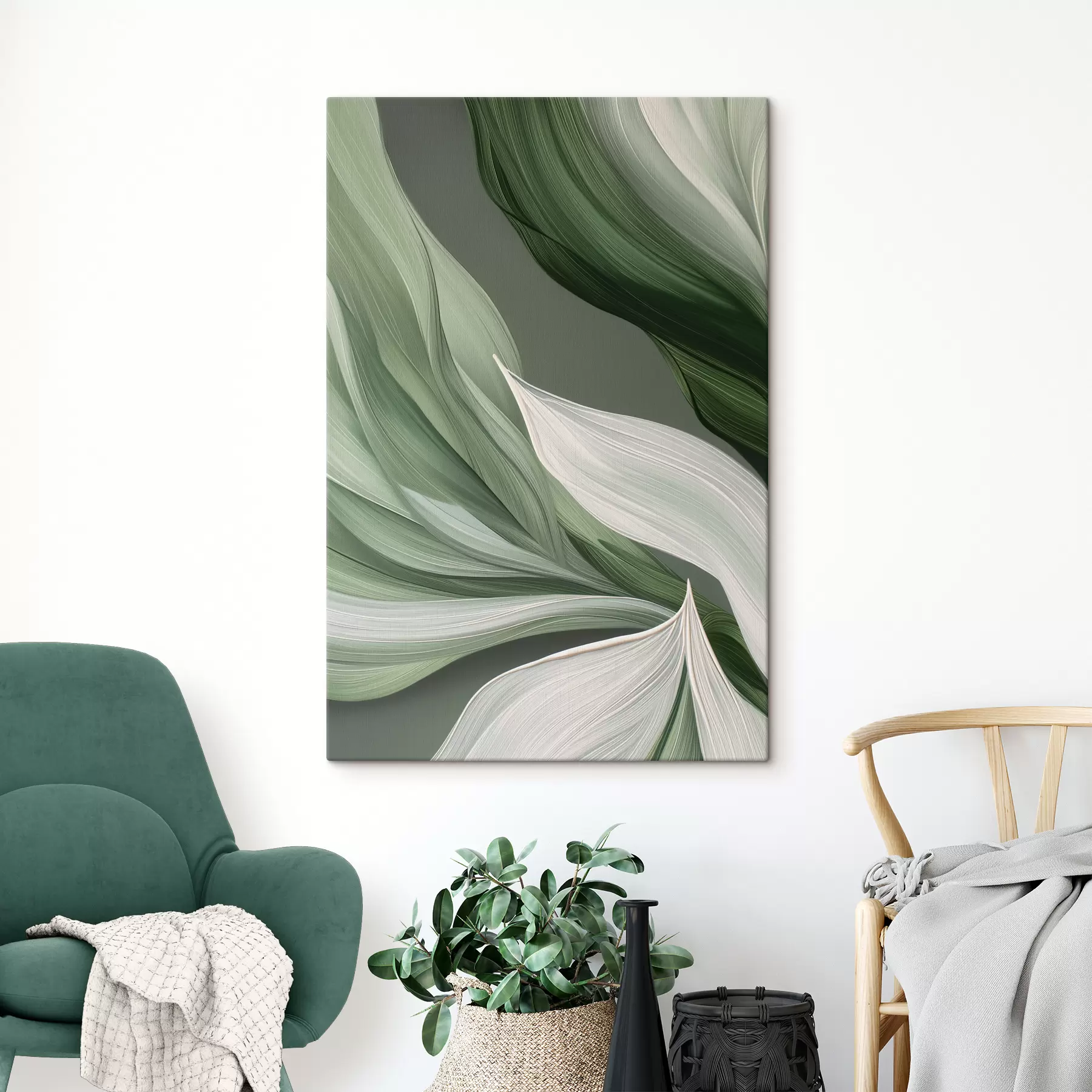 wall murals voluminous abstract veil in white and green colors s39327