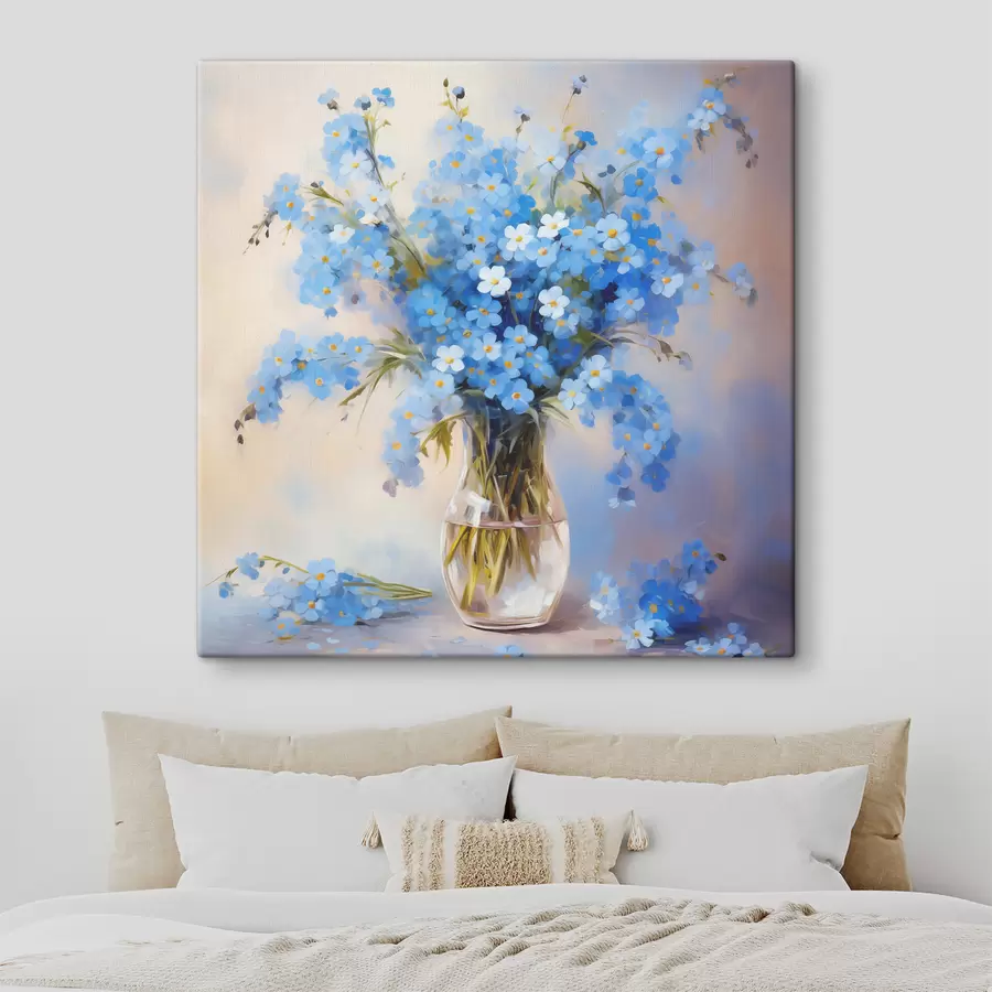 wall murals Bouquet of blue wildflowers in a glass decanter oil painting s39331