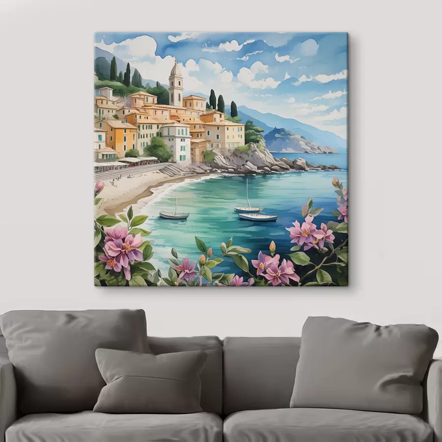 wall murals a town by the sea in summer s39299