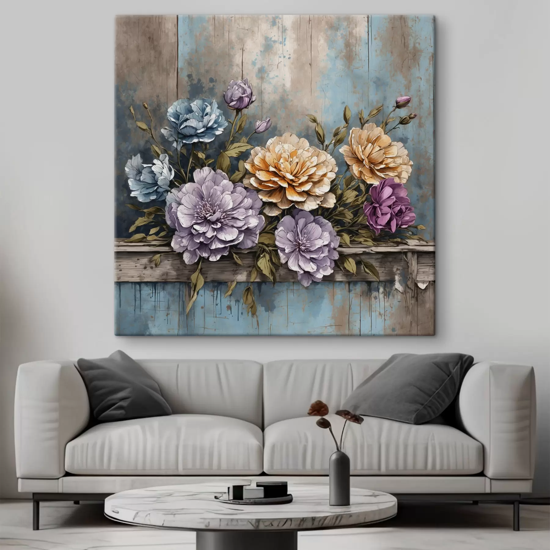 murales Flores y hojas en una vieja estantería de madera s39169