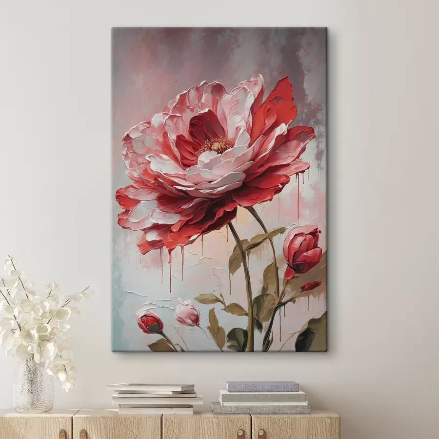 murales Flor roja sobre fondo blanco-gris s39173