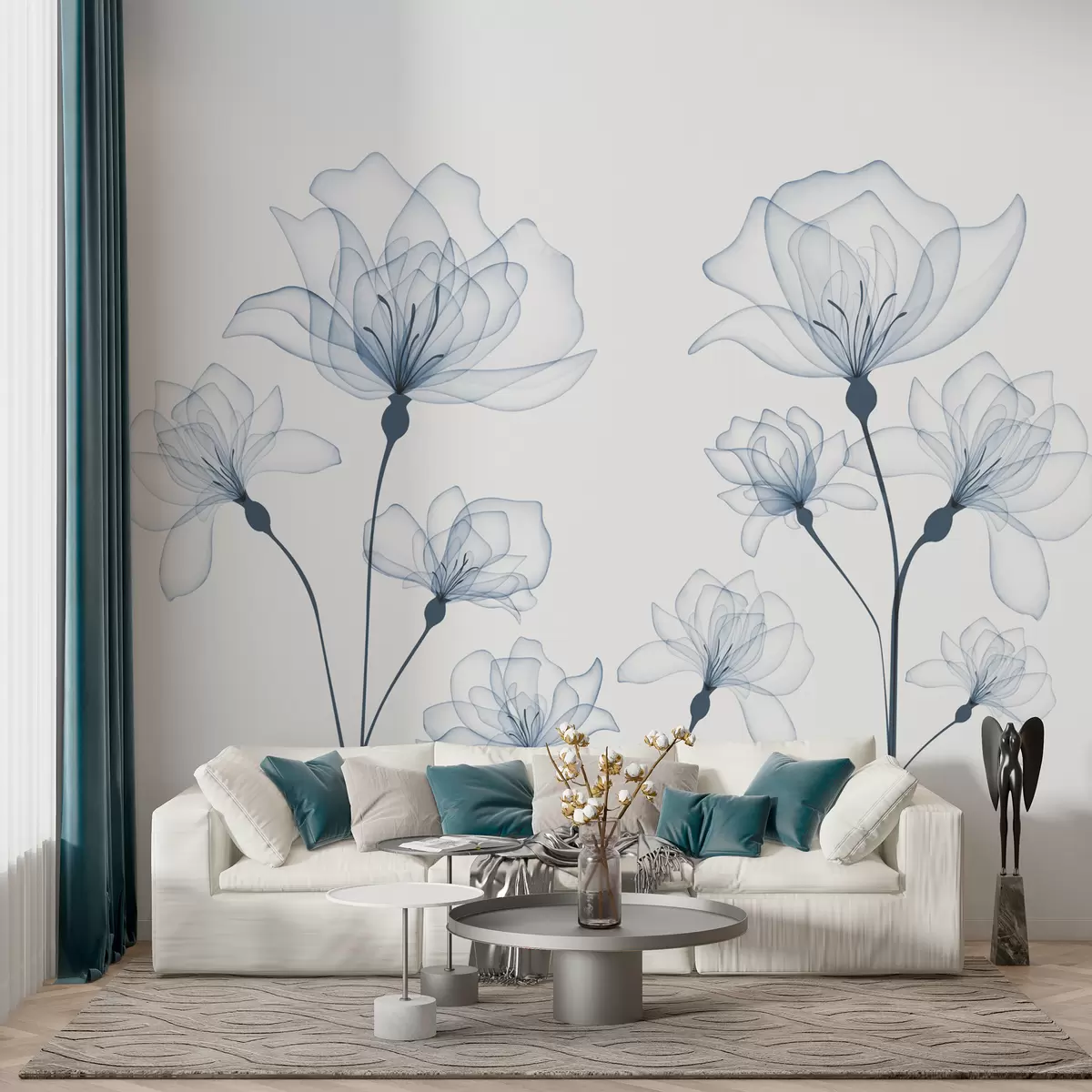 Wall Mural Photo Wallpaper Delicate blue watercolour flowers w00744v1