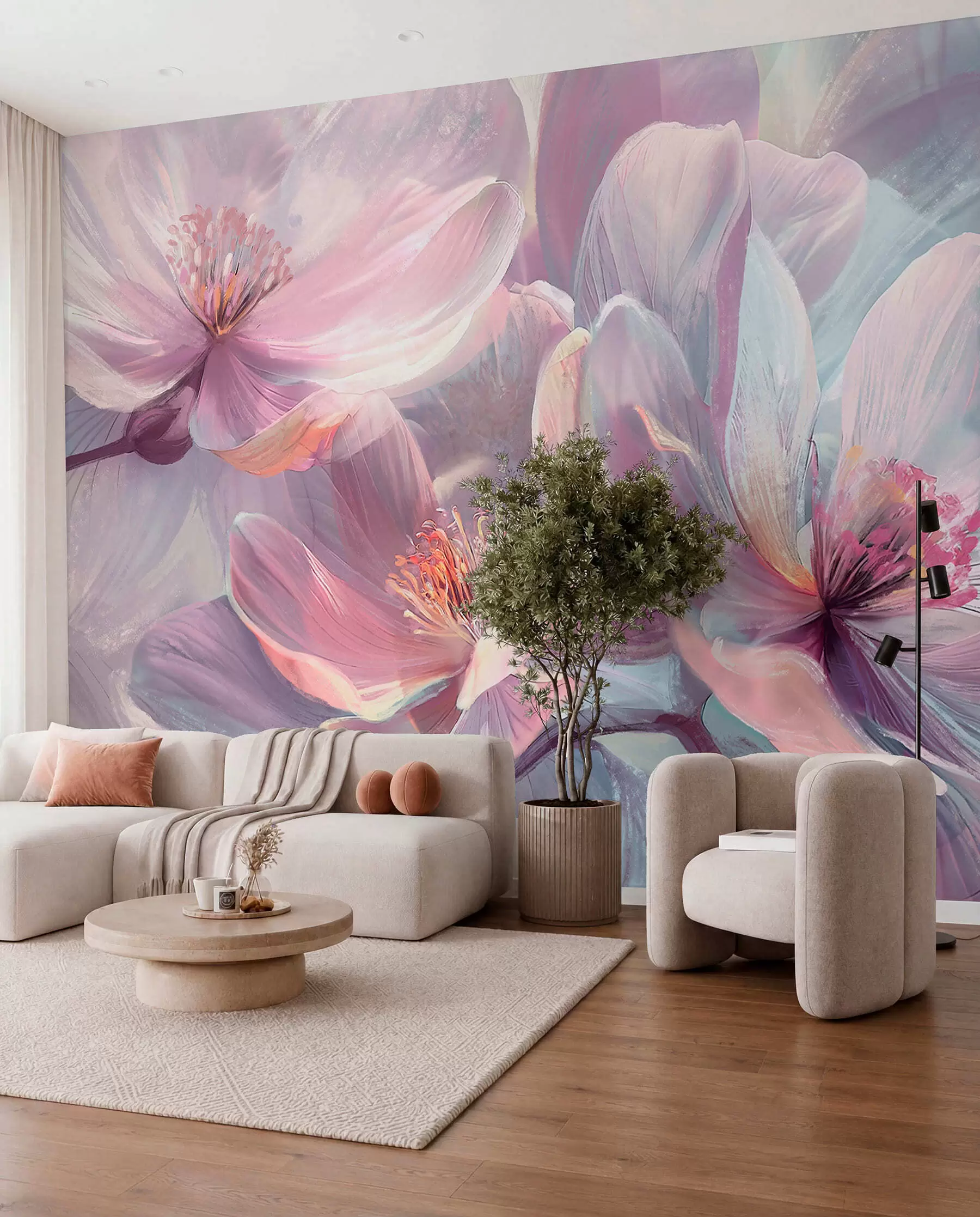 wall murals Blossoms in a Pink Glow w01307