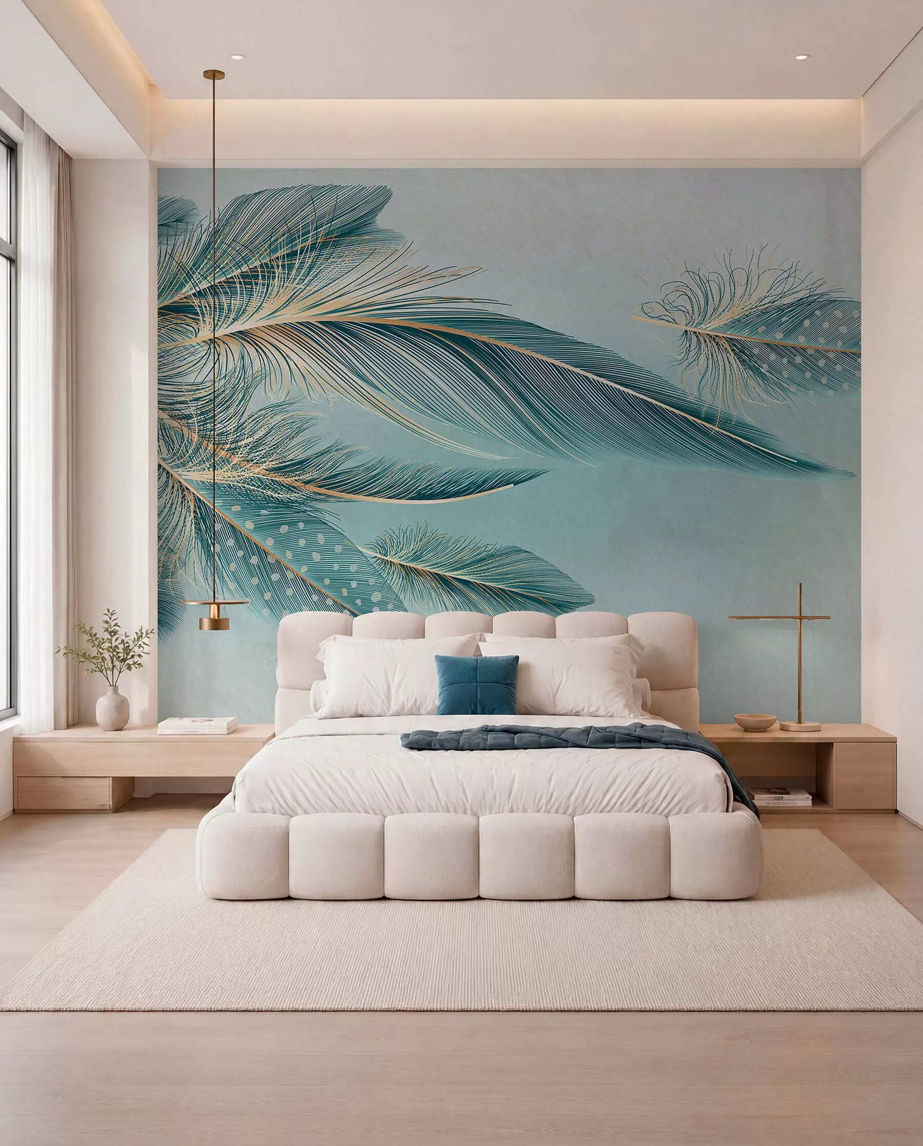 peintures murales Plumes délicates dans les tons bleus w01312