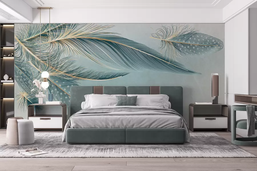 Wall Mural Photo Wallpaper Delicate feathers in shades of blue w01312