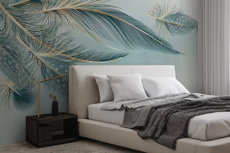 Wall Mural Photo Wallpaper Delicate feathers in shades of blue w01312