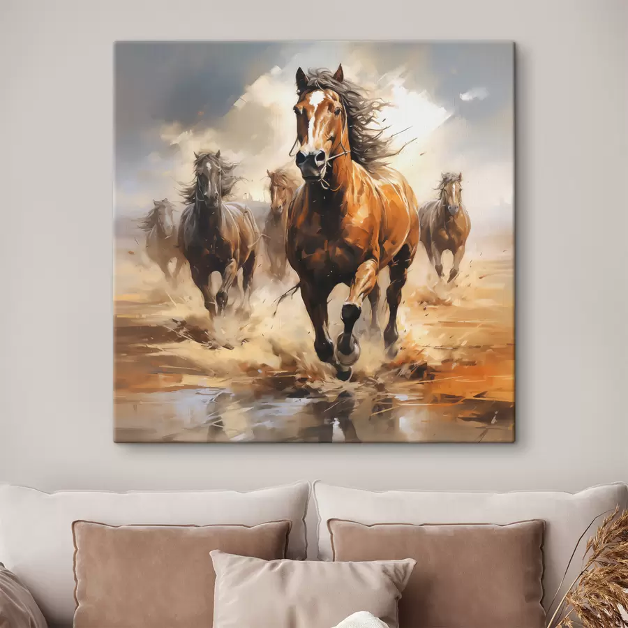 murales Cuadro al óleo de caballos galopando por una pradera s39436