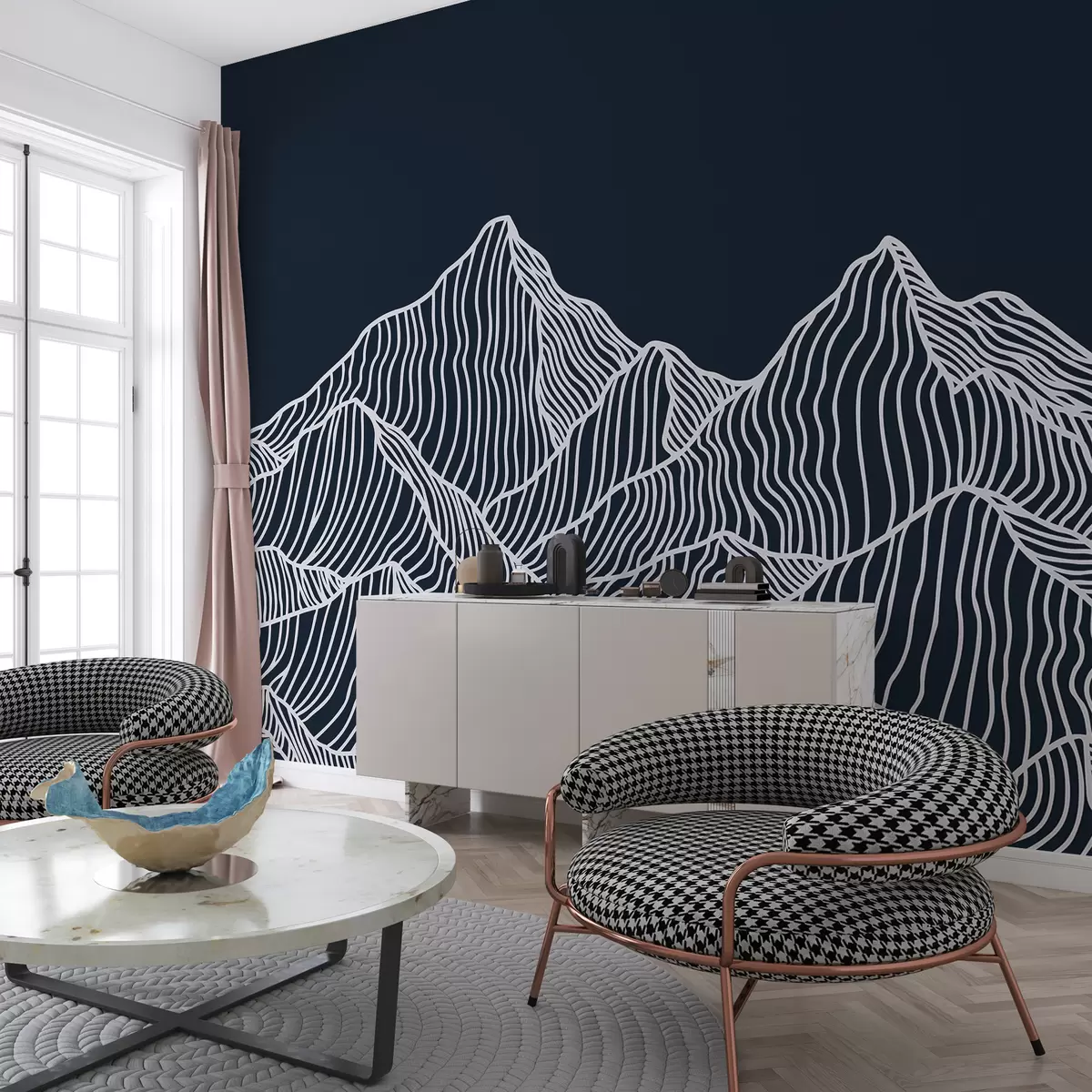 wall murals Linear white mountains on a blue background w01214v3