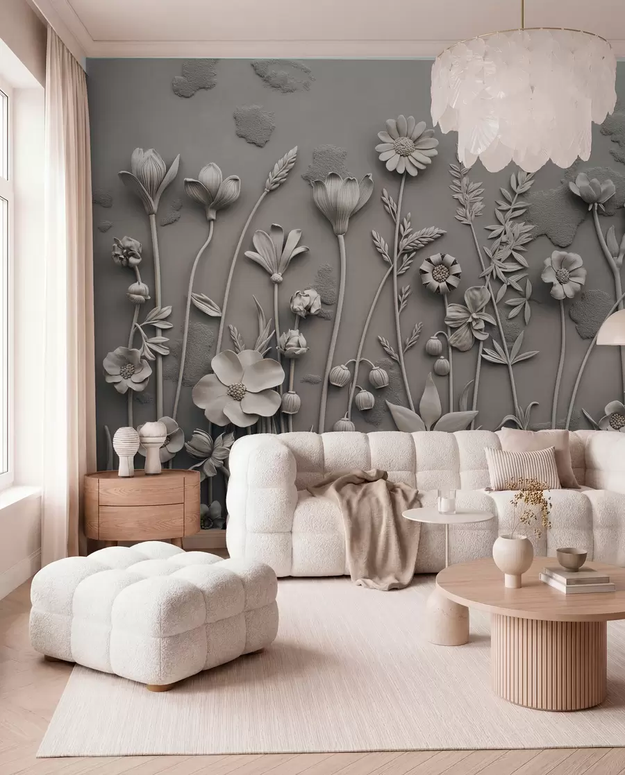 wall murals Field 3D flowers w07869v1