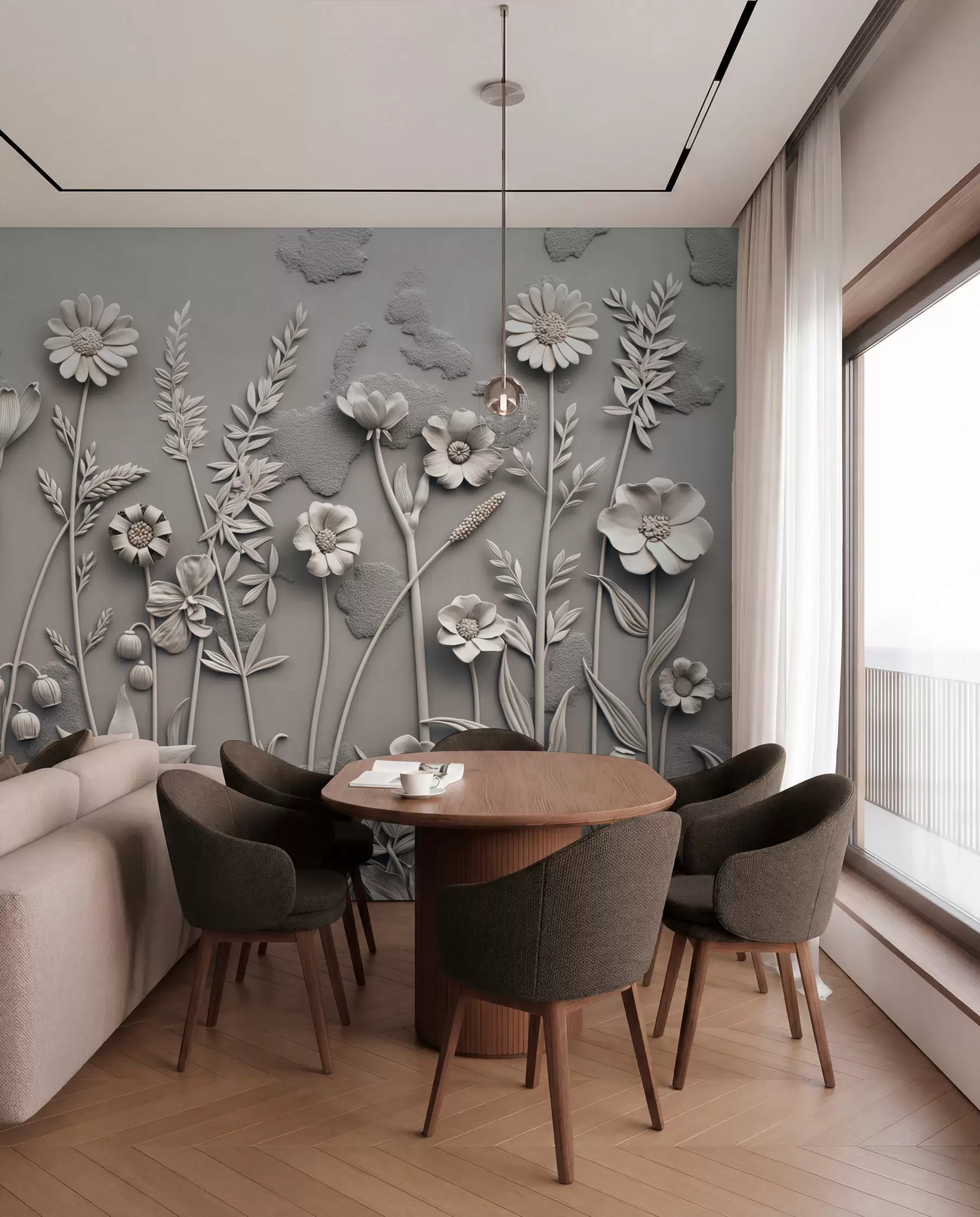 peintures murales Champ de fleurs 3D w07869v1
