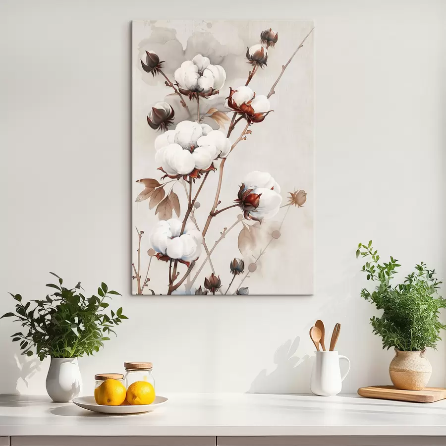 murales Ramas de algodón en estilo acuarela s39215
