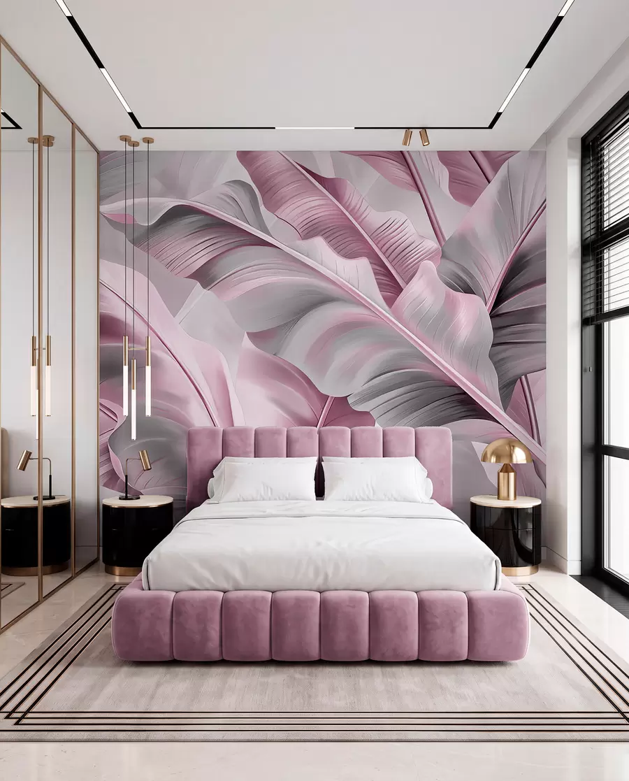 wall murals luxurious large banana leaves in pinkish gray tones w07876v2