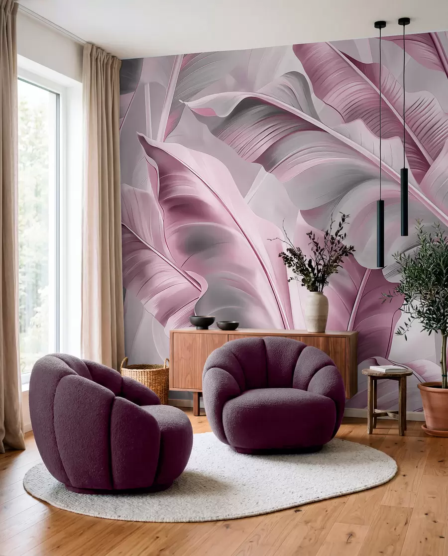 Wall Mural Photo Wallpaper luxurious large banana leaves in pinkish gray tones w07876v2