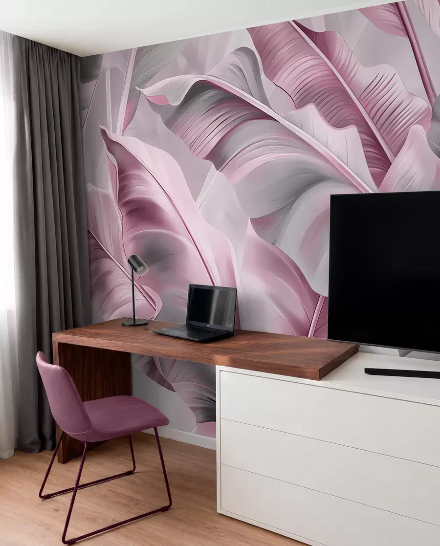 Wall Mural Photo Wallpaper luxurious large banana leaves in pinkish gray tones w07876v2