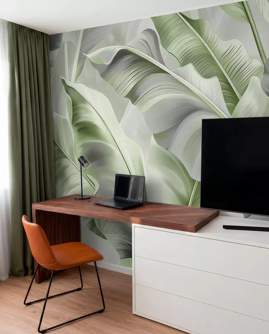 murales Hojas de banano en salvia w07876v3