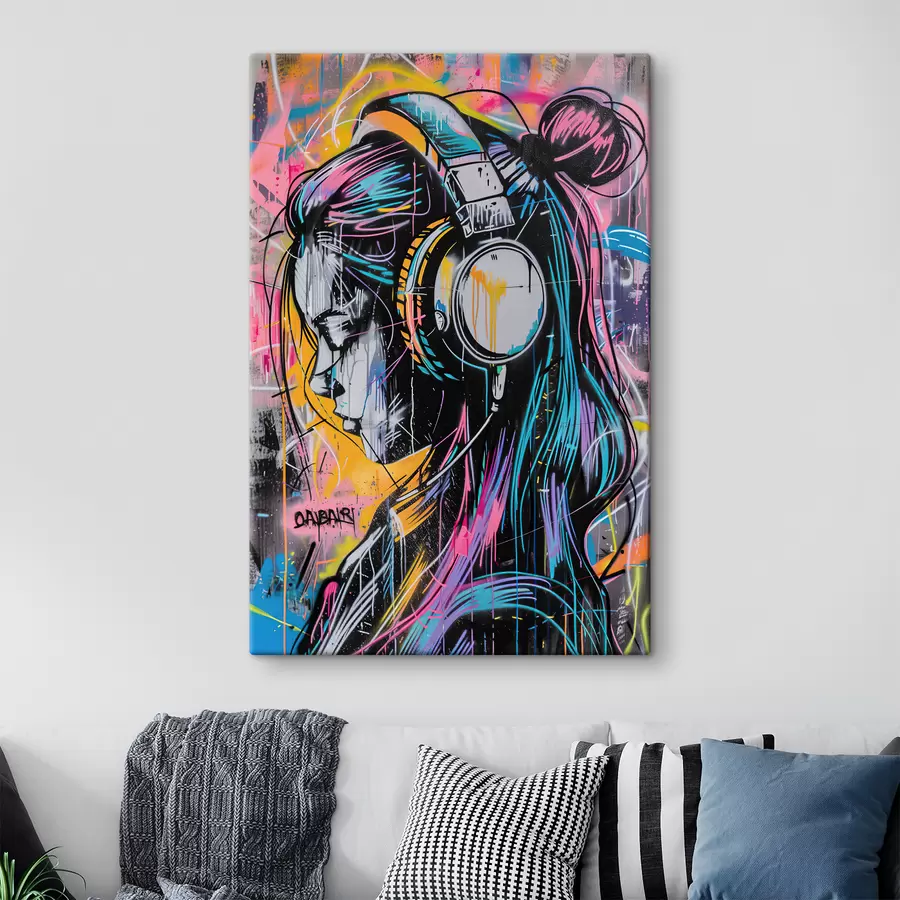 wall murals Woman with headphones in graffiti style s39443