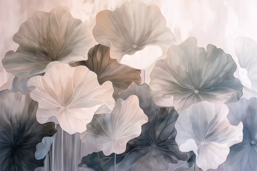 Wall Mural Photo Wallpaper Large lotus leaves are painted with watercolors w07938