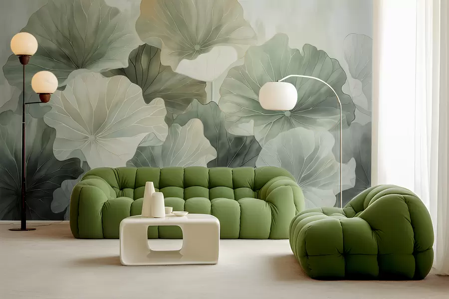 murales Grandes hojas de loto están pintadas con acuarelas w07938v1