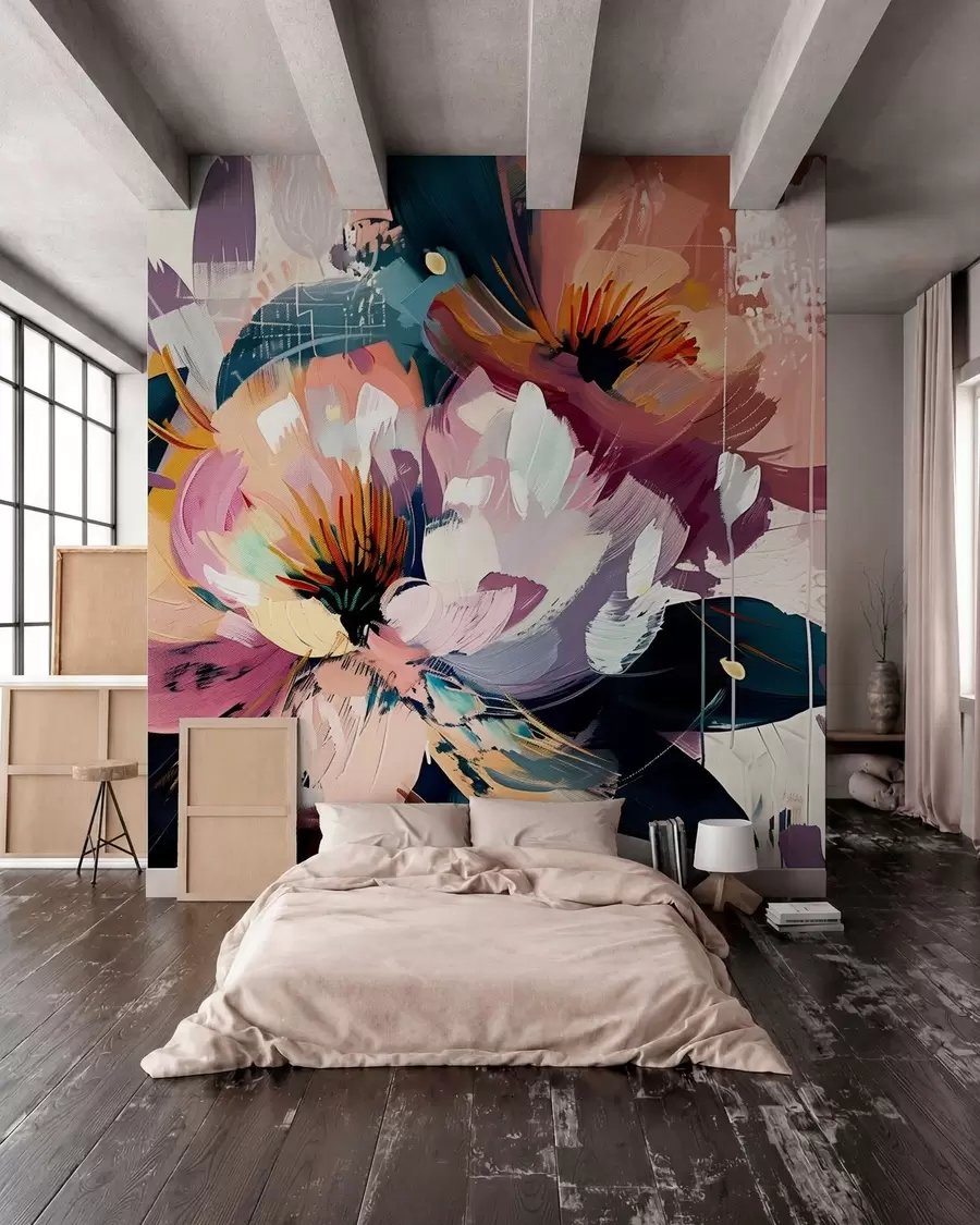 peintures murales Les grandes fleurs sont peintes à l'huile w07940