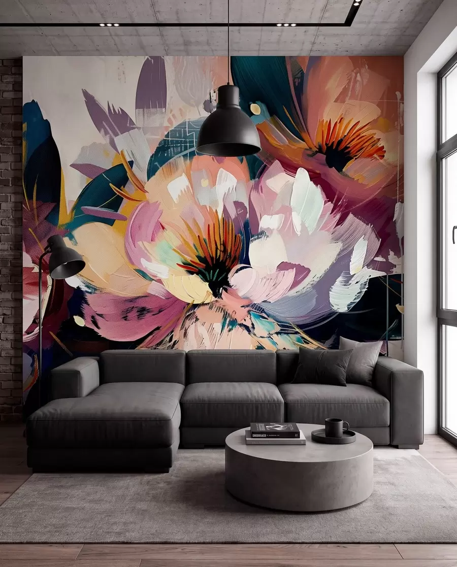Wall Mural Photo Wallpaper Large flowers are painted in oil w07940