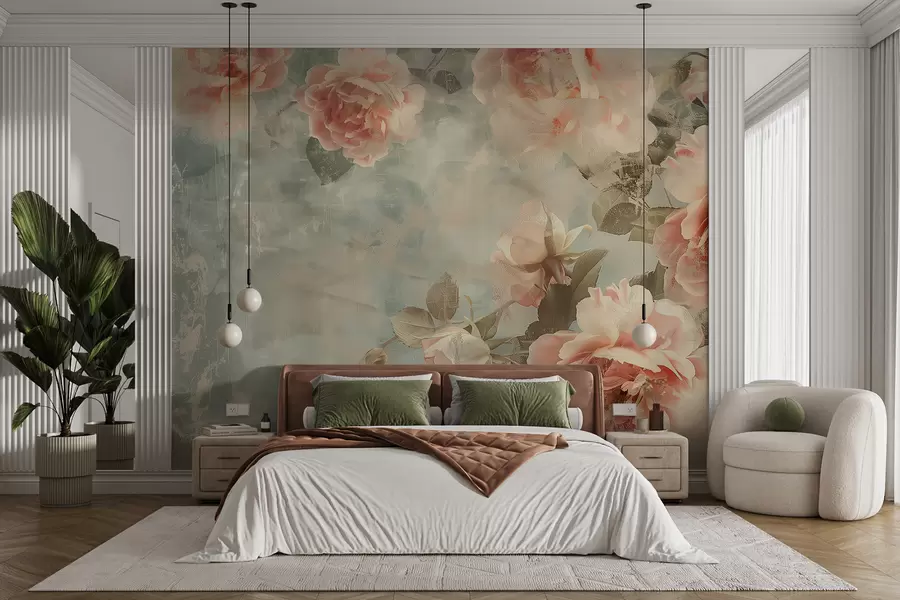Wall Mural Photo Wallpaper Smoky background with delicate flowers w07941