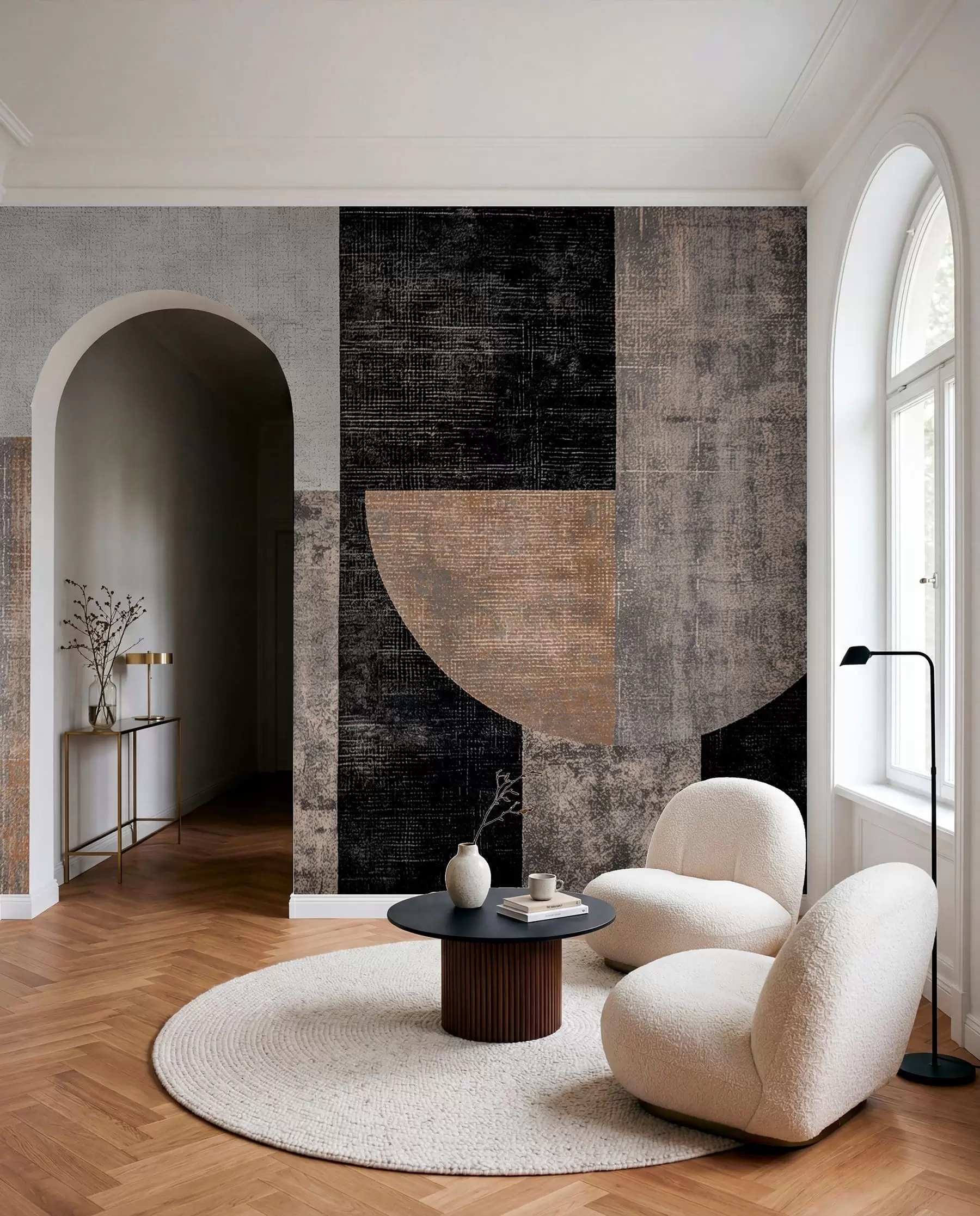 wall murals Modern textured abstraction in black and orange colors w07878