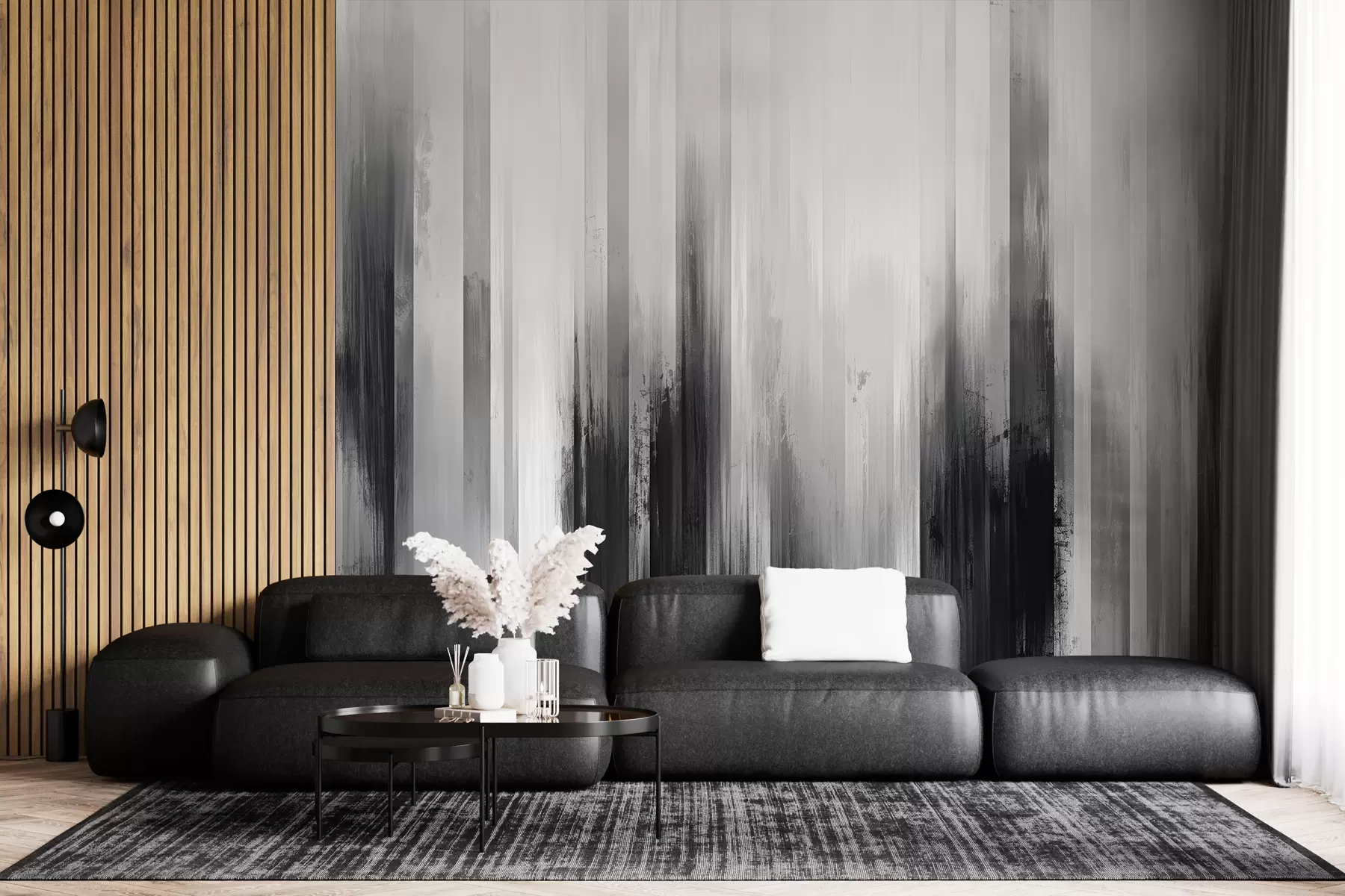 murais de parede fundo abstrato com listras verticais nas cores preto e branco w07945v3