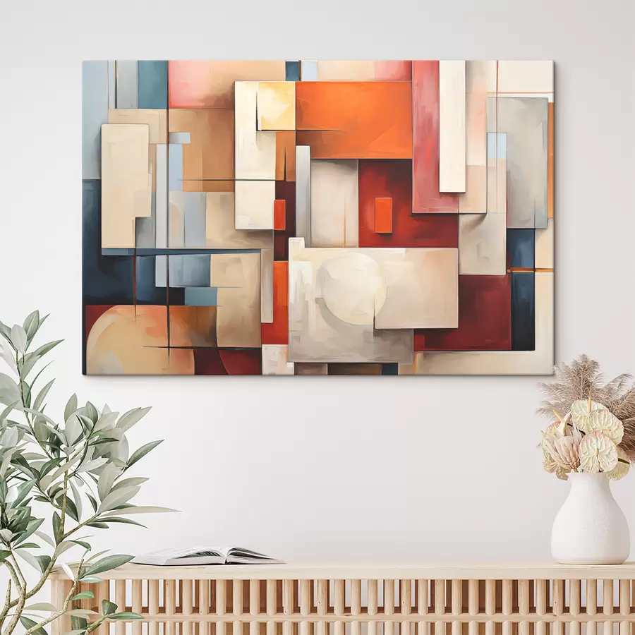 wall murals Abstraction in cubism style, oil painting, red, blue, white colors s39571