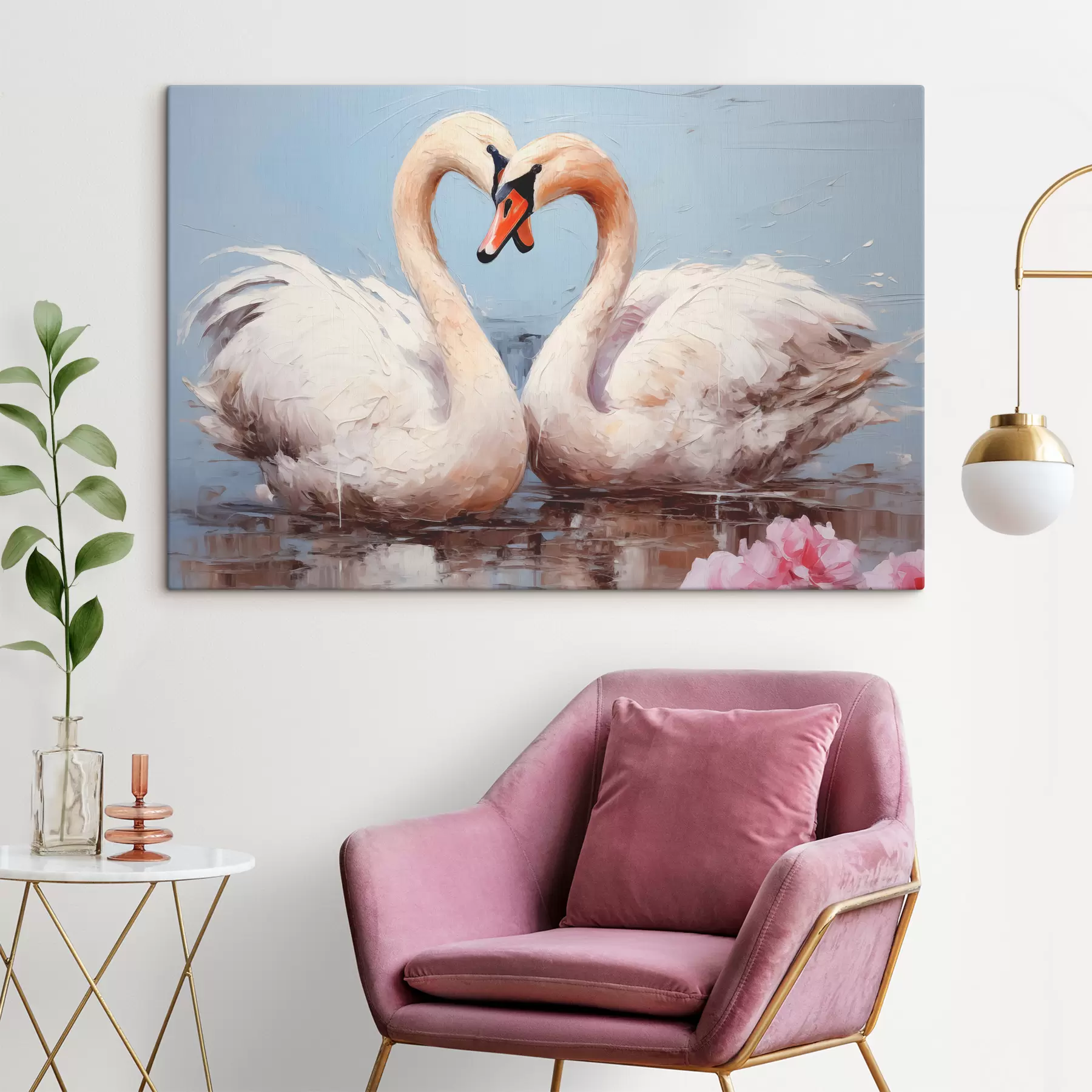 wall murals Pair of white swans on a pond, oil painting s39572