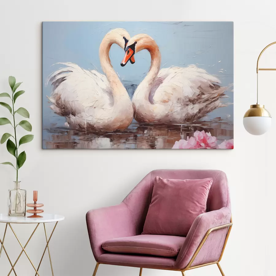 murales Par de cisnes blancos en un estanque, pintura al óleo s39572