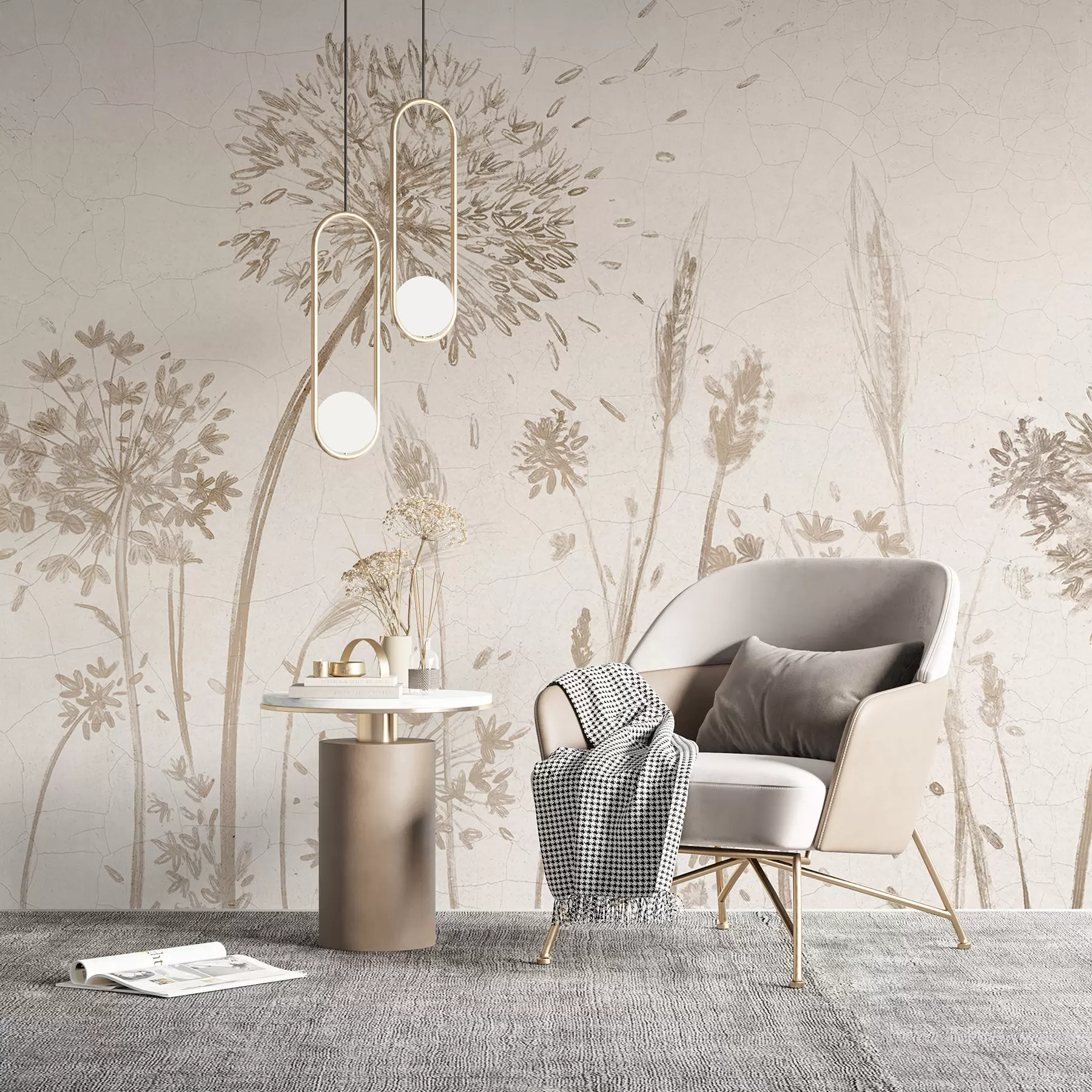 Wall Mural Photo Wallpaper A field of dandelions and other wildflowers against a soft, hazy background w07921