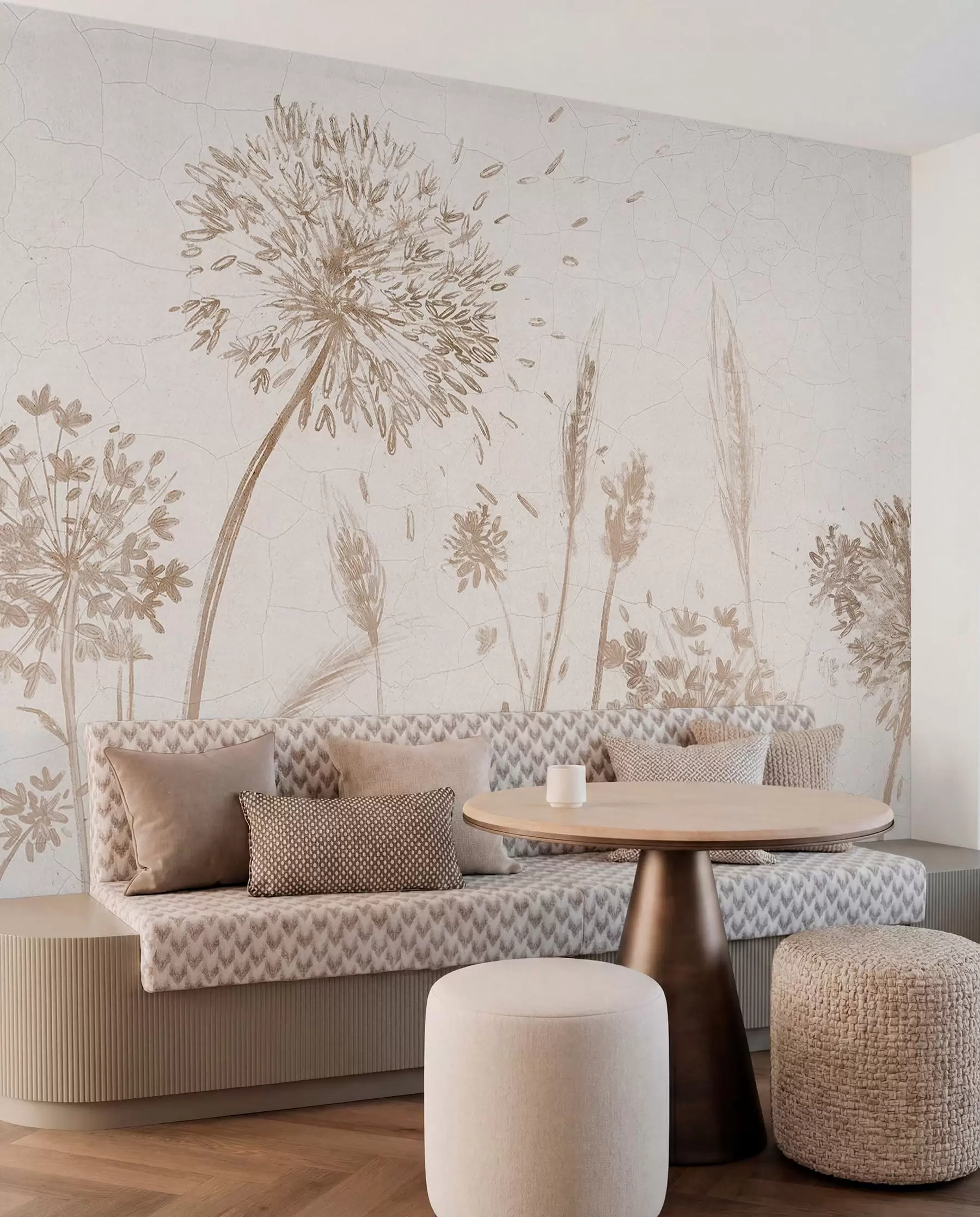 Wall Mural Photo Wallpaper A field of dandelions and other wildflowers against a soft, hazy background w07921