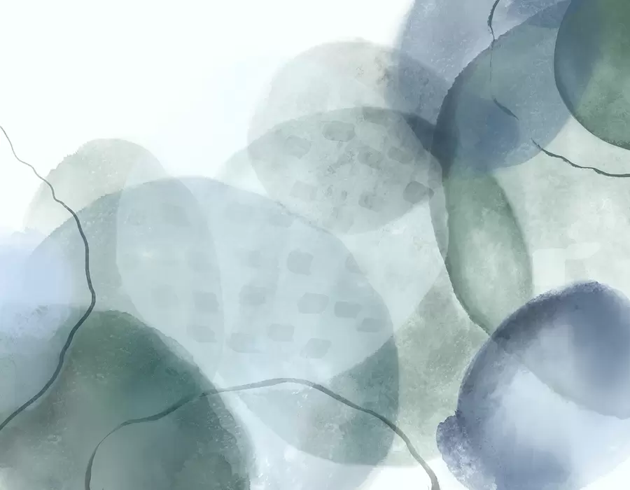 peintures murales Formes abstraites douces et aquarelles dans des tons de bleu, vert et blanc w07926