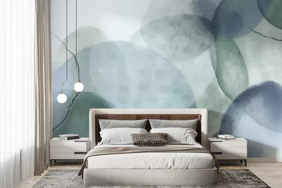 murales Formas abstractas suaves de acuarela en tonos de azul, verde y blanco w07926
