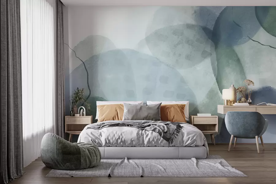 Wall Mural Photo Wallpaper Soft, watercolor abstract shapes in shades of blue, green, and white w07926