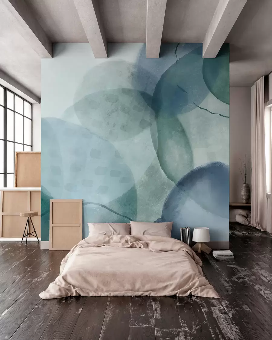 Wall Mural Photo Wallpaper Soft, watercolor abstract shapes in shades of blue, green, and white w07926